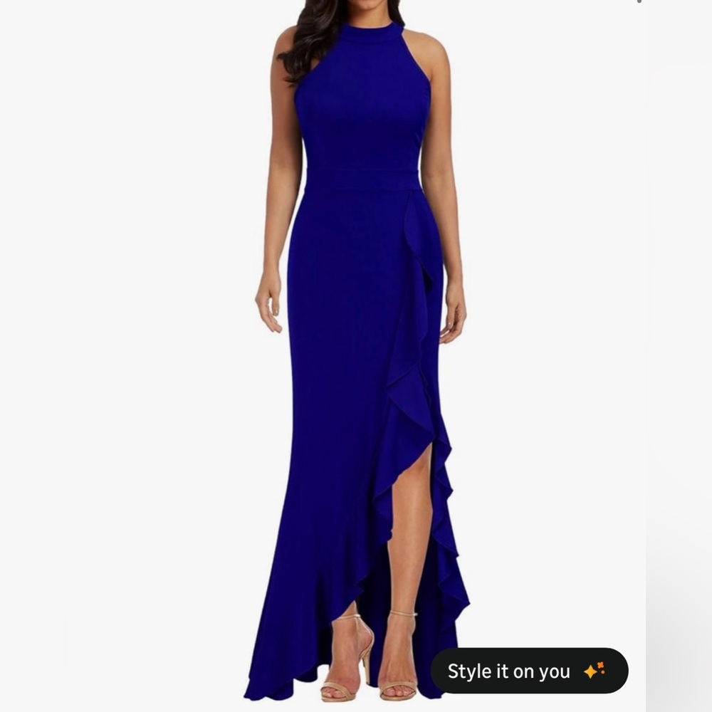 Elegant Asymmetrical Dress in Deep Blue